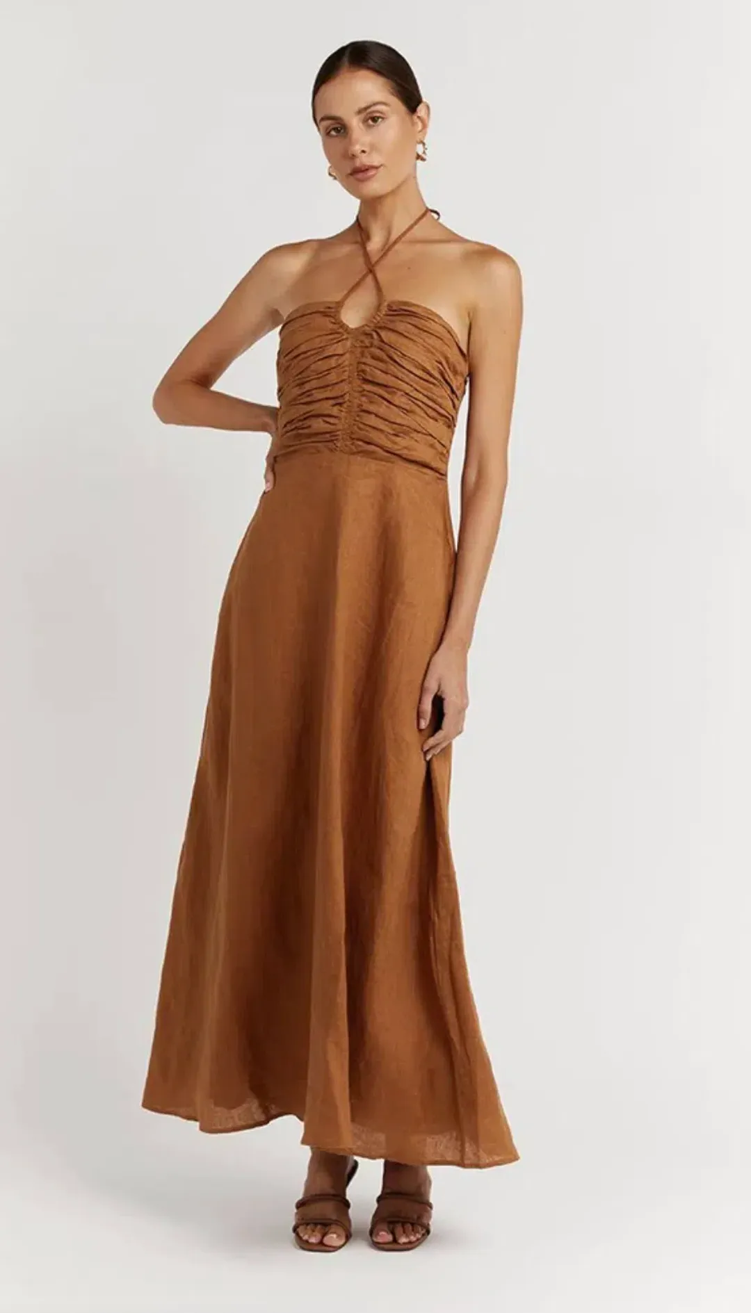 Dissh Flow Spice Halter Midi Dress Brown Size 10 for rent on The Volte - main image
