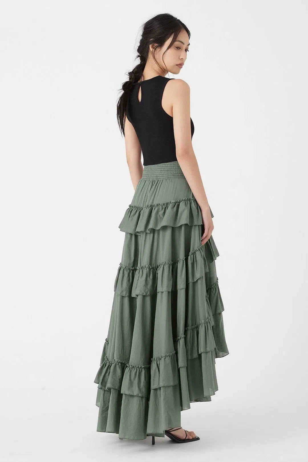Aje Mimosa El Paso Tiered Maxi Skirt Green Size 8 for rent on The Volte - main image