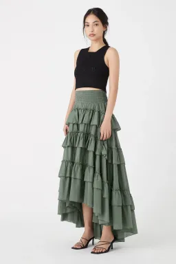 Aje Mimosa El Paso Tiered Maxi Skirt Green Size 8 for rent on The Volte - image 2