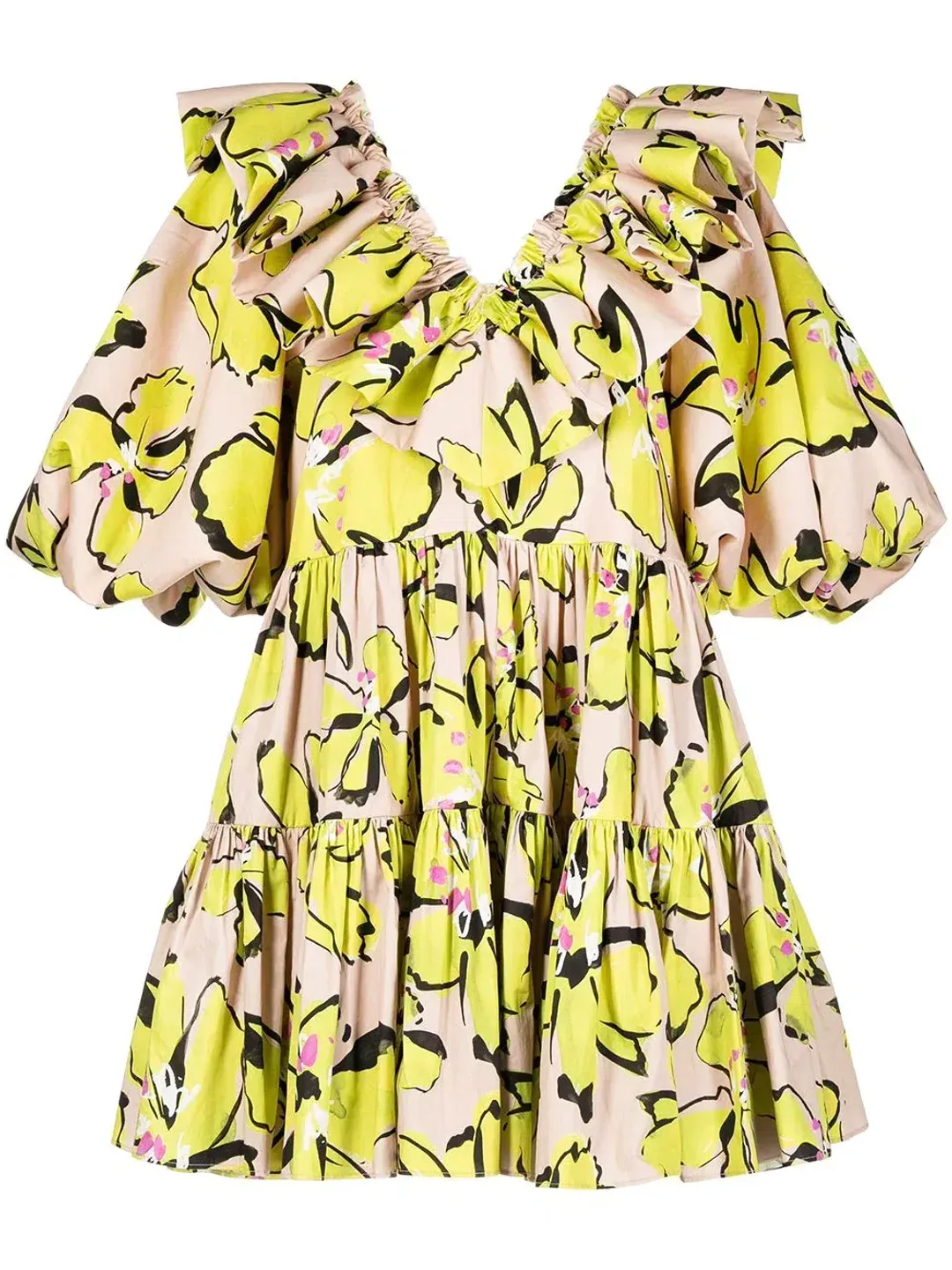 Aje Ruffle Mini Dress Print Size 8 for rent on The Volte - main image