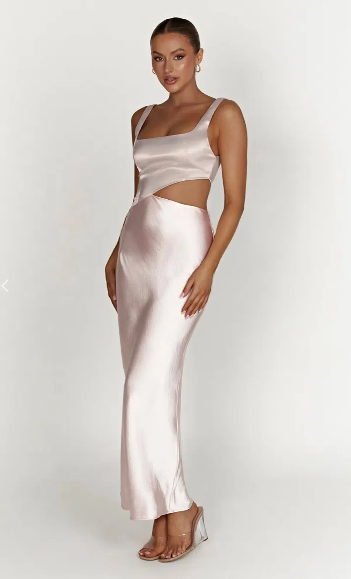 Meshki Gianna Two Tone Slashed Maxi Dress Blush Pink Size 8  for rent on The Volte - main image