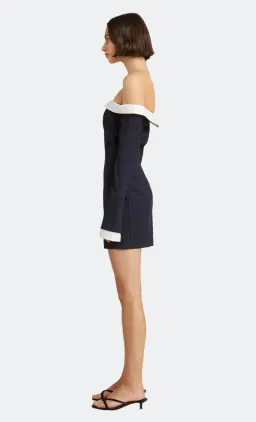 Bec & Bridge Cece Off Shoulder Dress Ink Pinstripe Size 8  for rent on The Volte - image 2