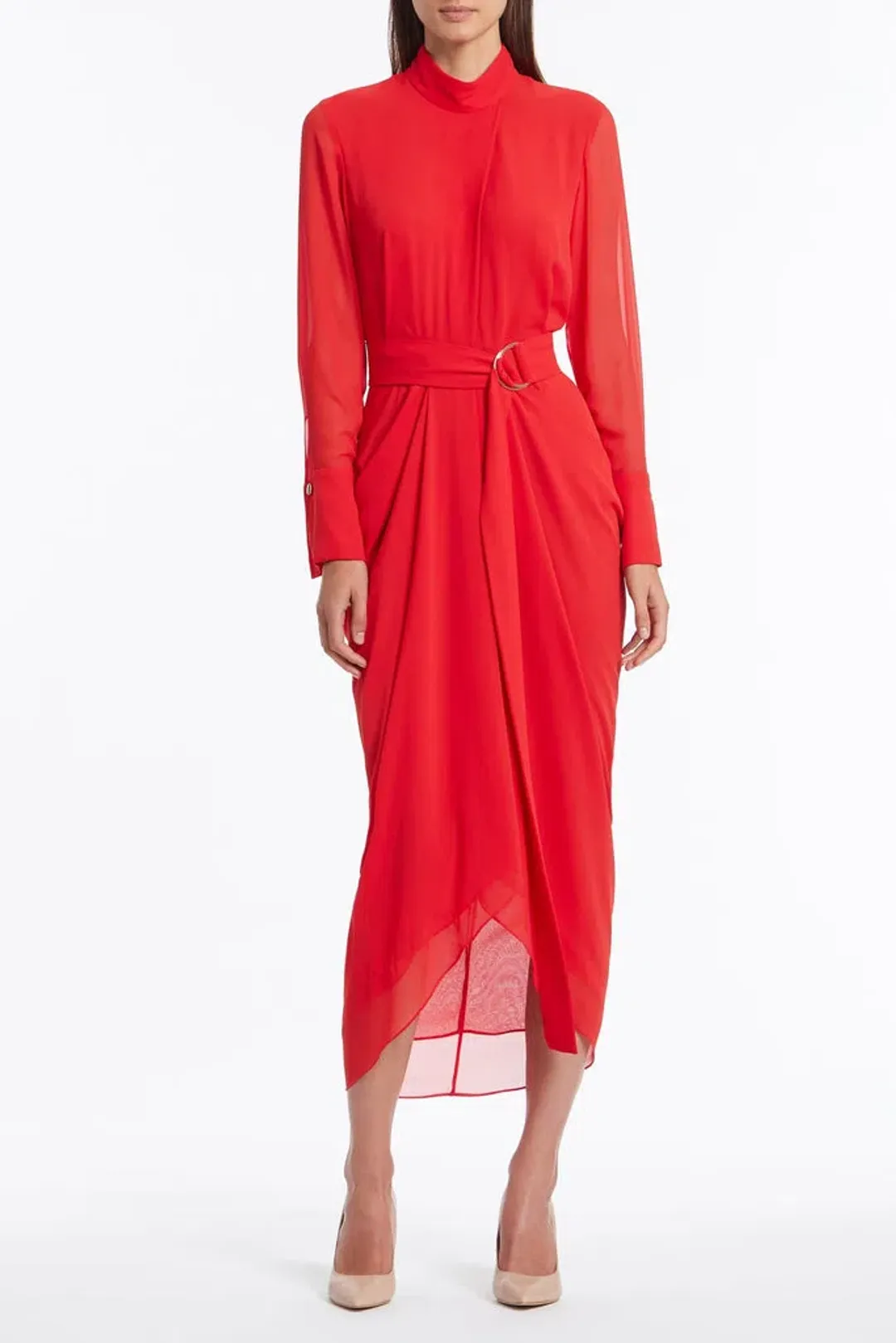 Carla Zampatti Style Icon Waterfall Dress Red Size 14 for rent on The Volte - main image