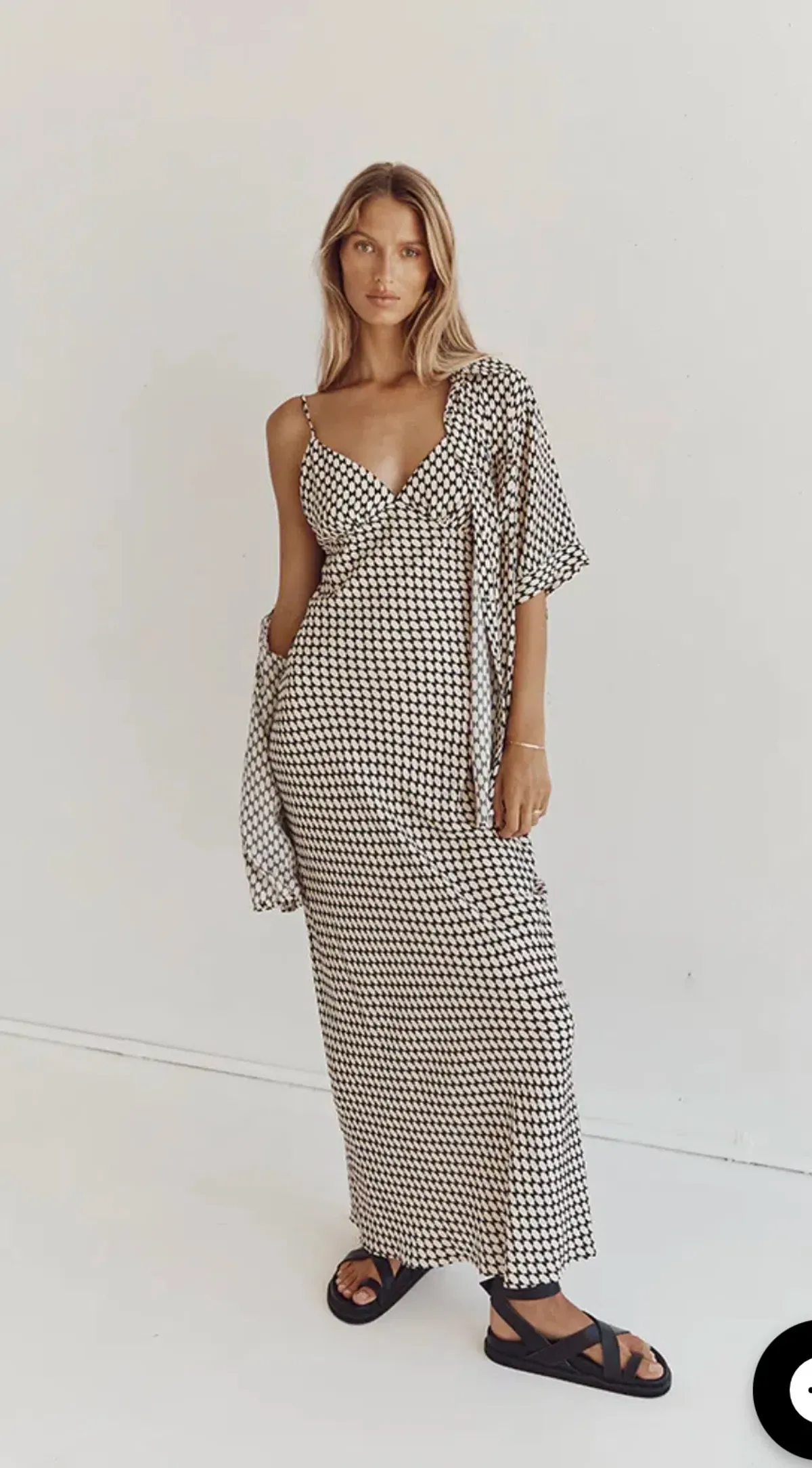 Dissh Mae Viscose Midi Dress And Geo Shirt Black Beige Size AU 10 for rent on The Volte - main image