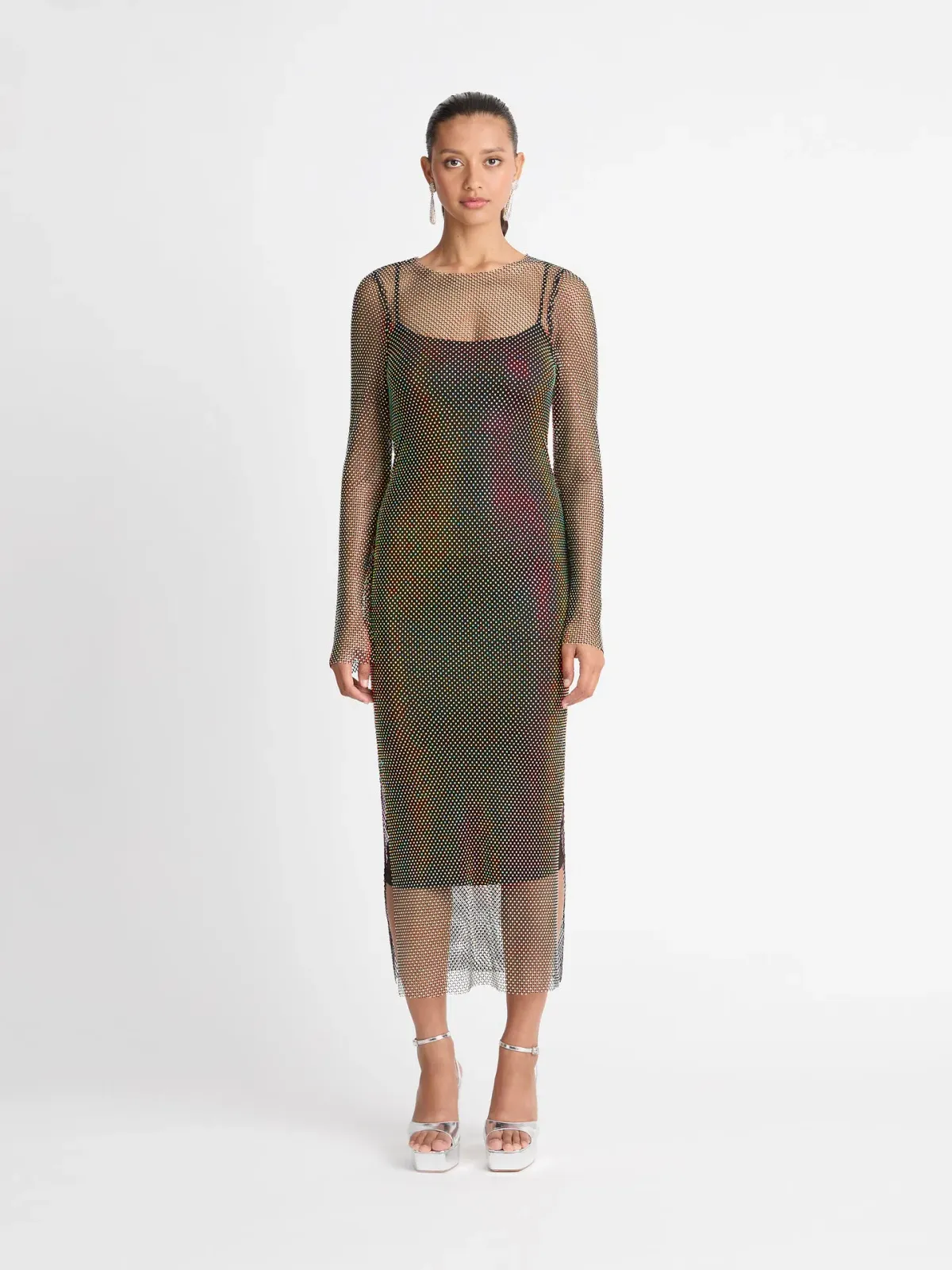 Sheike Crystal Mesh Midi Dress Size 8 / S for rent on The Volte - main image