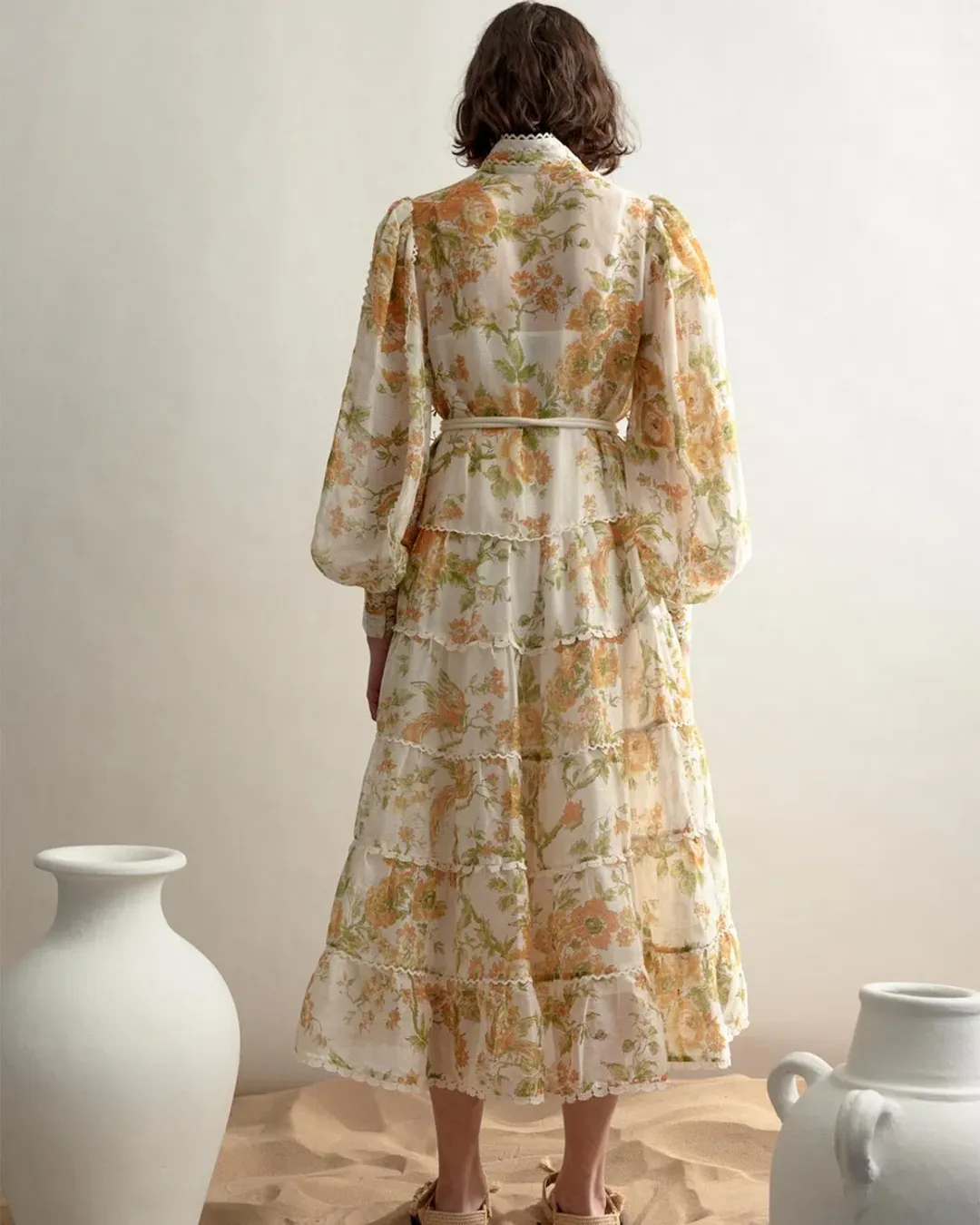 Alemais Songbird Tiered Midi Dress Citrus Size 8 for rent on The Volte - main image