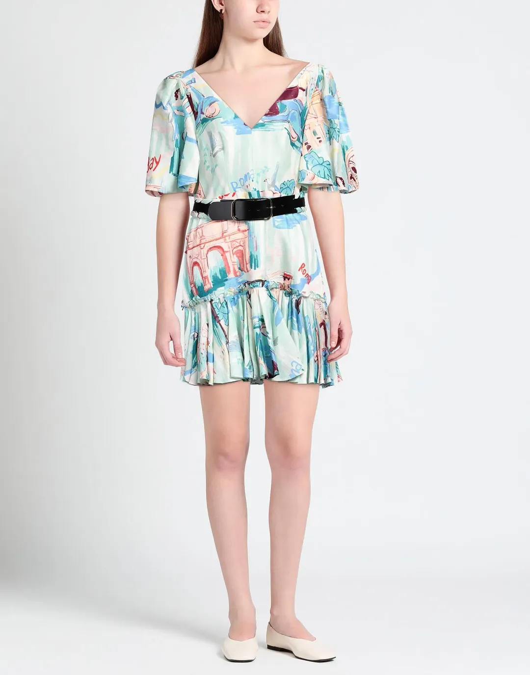Leo Lin Mia V Neck Mini Dress in Vacanza Print Size 14 for rent on The Volte - main image