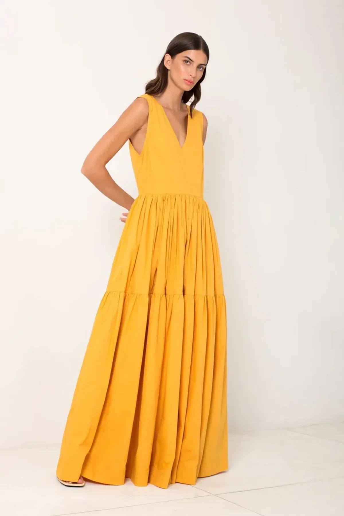 S/W/F Boutique V Neck Tiered Maxi Orange Size S / AU 8 for rent on The Volte - main image