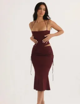 House Of CB Chantelle Corset and Sidonie Midi Skirt Set Burgundy Size AU 8 for rent on The Volte - image 1