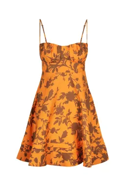 Shona Joy Uli Linen Corded Circle Mini Dress Orange Print Size 12 for rent on The Volte - image 4