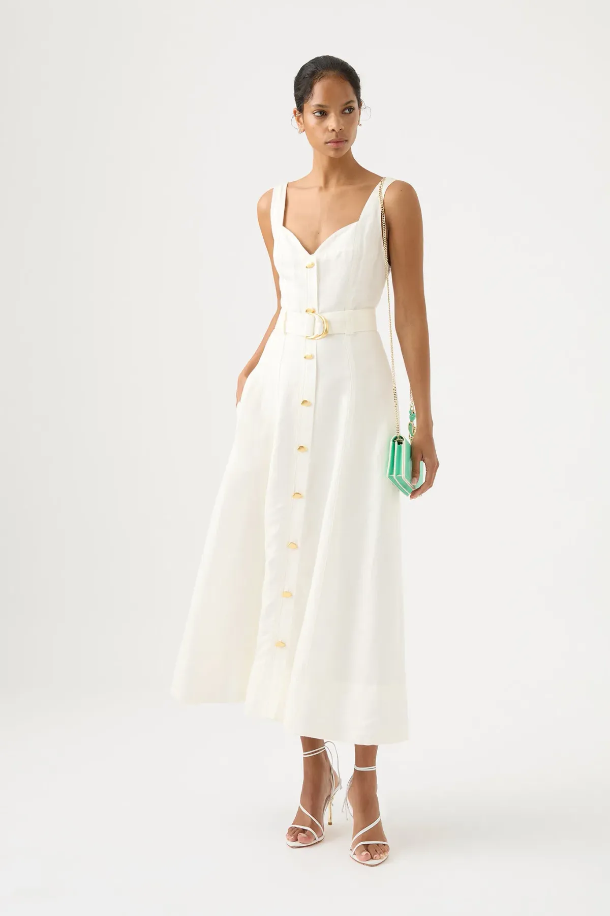 Aje Clay Belted Midi Dress White Size 12 for rent on The Volte - main image