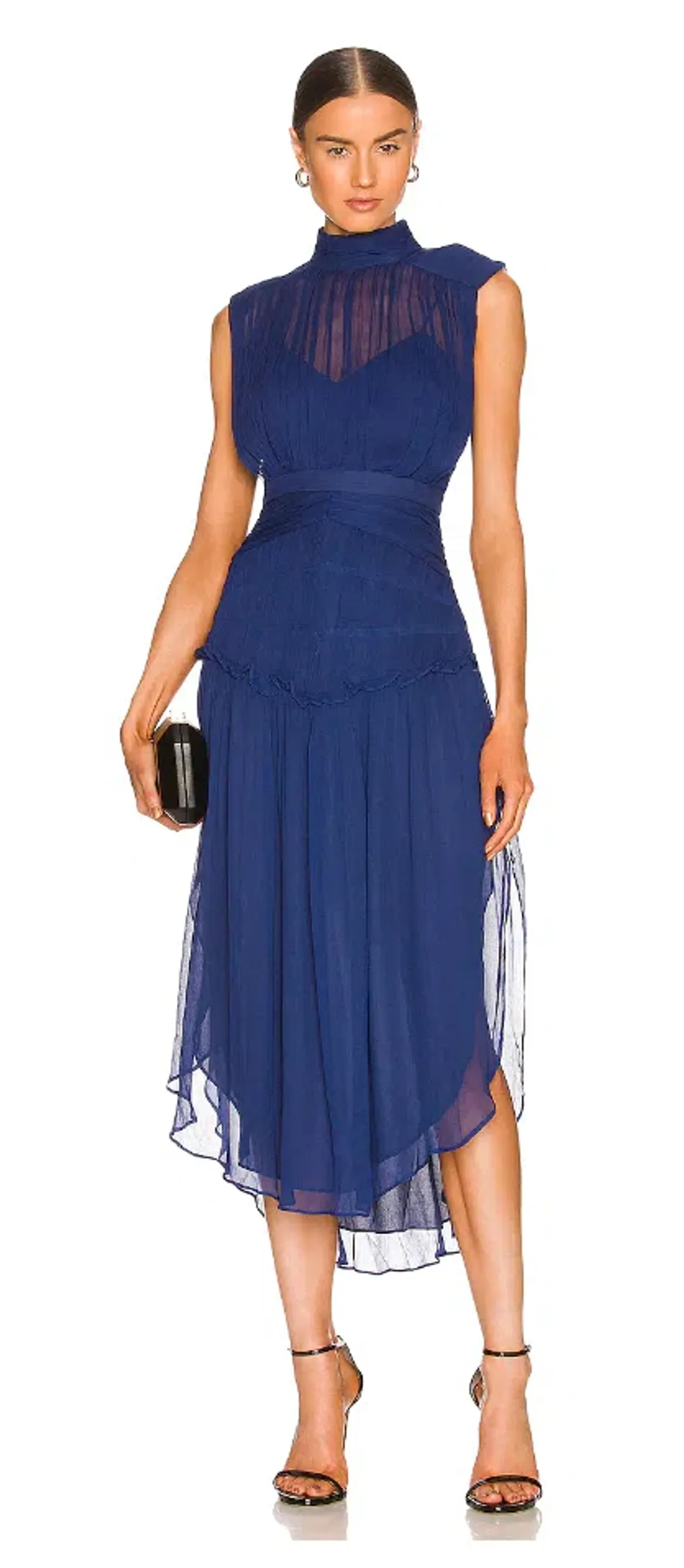 Shona Joy Safira Blue Pleated Chiffon Dress Blue Size 12 for rent on The Volte - main image