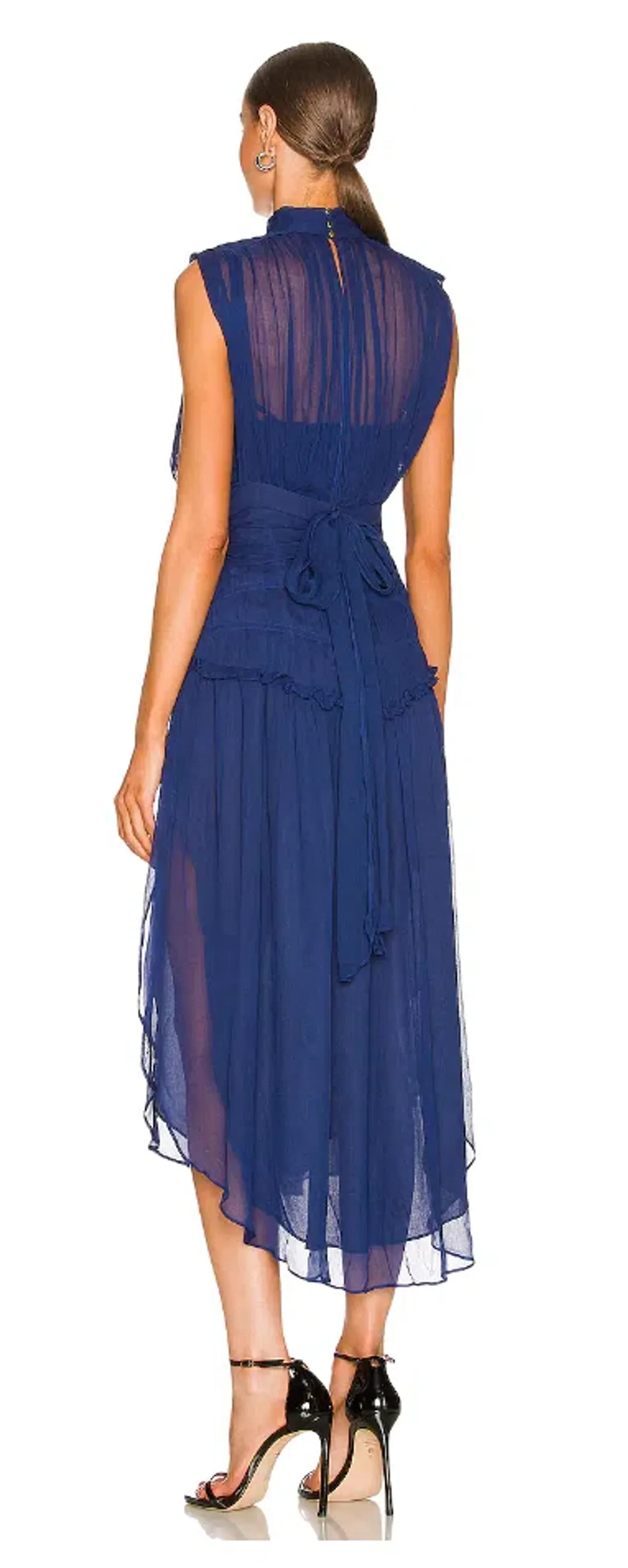Shona Joy Safira Blue Pleated Chiffon Dress Blue Size 12 for rent on The Volte - main image