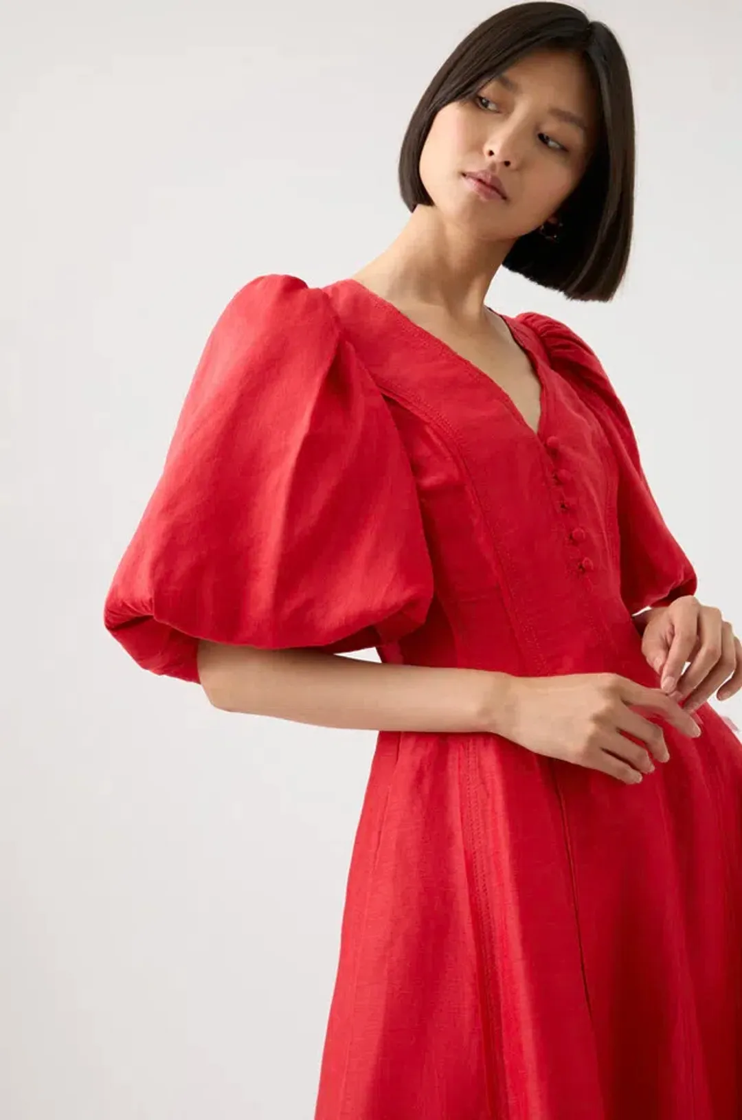 Aje Dusk Puff Sleeve Midi Dress Red Size 12 / L for rent on The Volte - main image