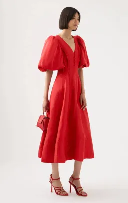 Aje Dusk Puff Sleeve Midi Dress Red Size 12 / L for rent on The Volte - image 2