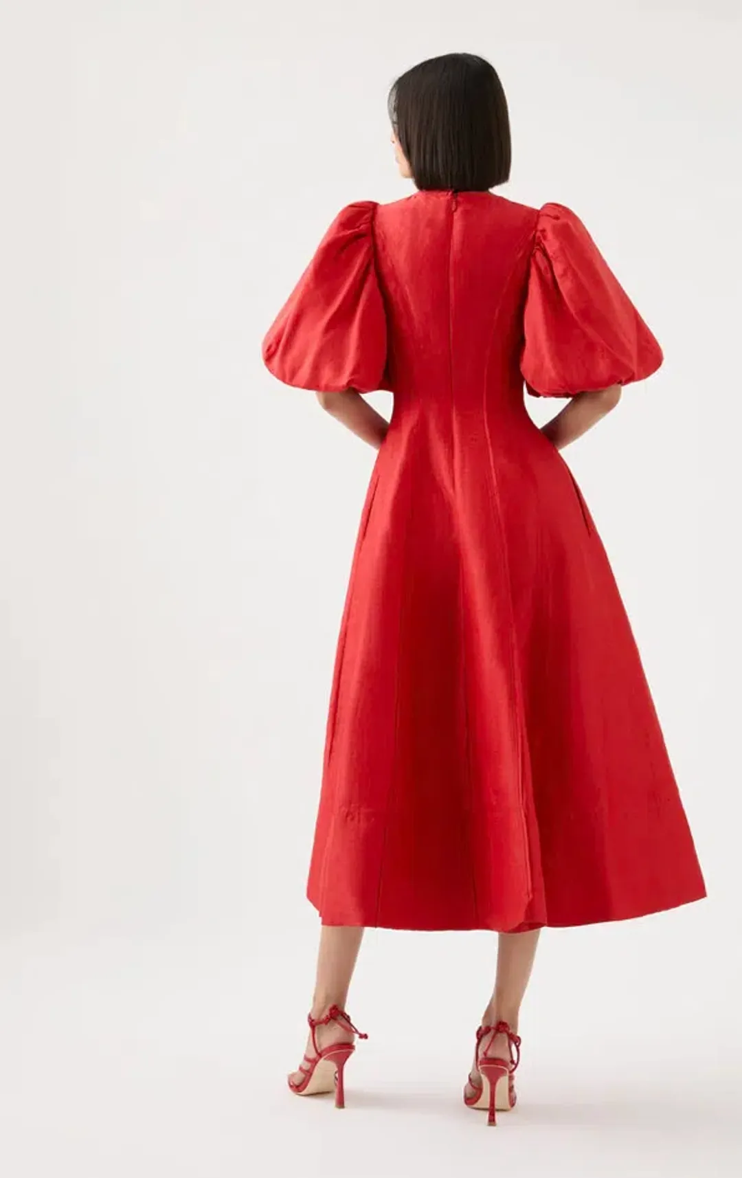 Aje Dusk Puff Sleeve Midi Dress Red Size 12 / L for rent on The Volte - main image