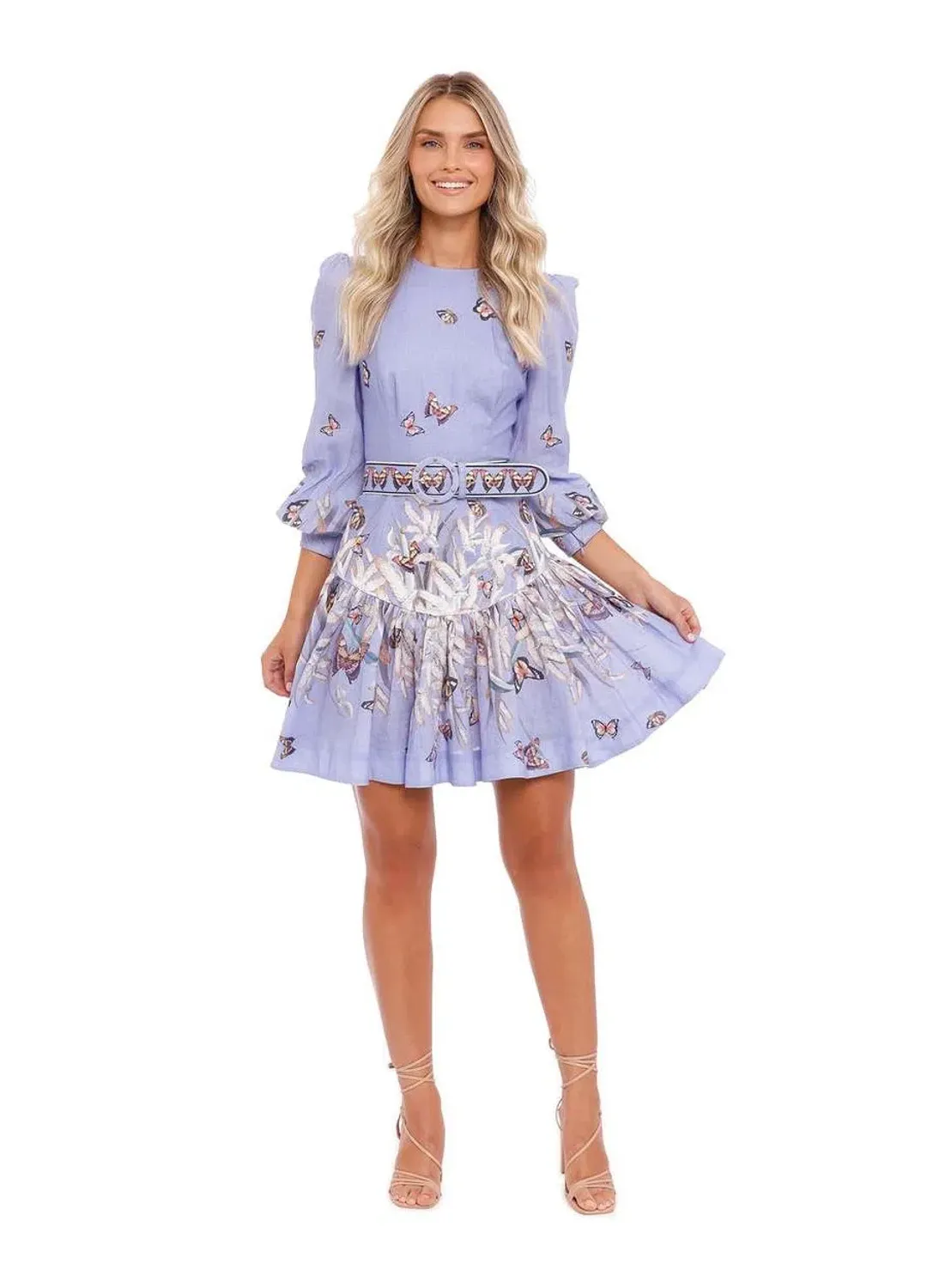 Zimmermann Botanica Belted Mini Dress Purple Print Size 2 / AU 12  for rent on The Volte - main image