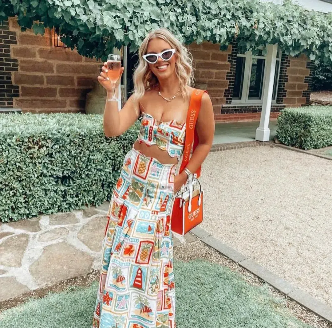 By Nicola Sea Change Top & Maxi Skirt In Summer Vacation Print Size AU 8 for rent on The Volte - main image