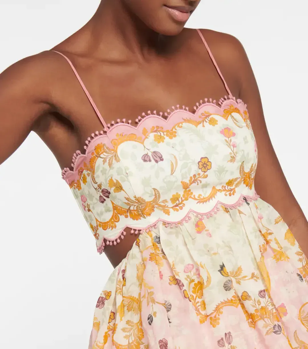 Zimmermann Laurel Frill Midi Dress Pink Green Floral  Size 0 / AU 8 for rent on The Volte - main image