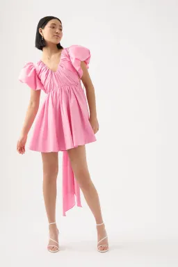 Aje Gretta Bow Back Mini Dress Ballet Pink Size AU 8 for rent on The Volte - image 1