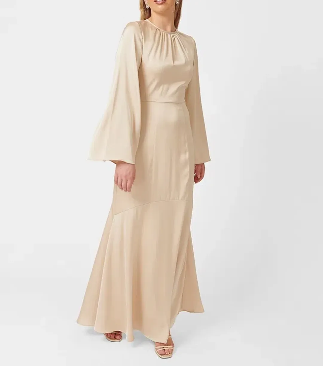 Twiice Boutique Liana Satin Maxi Dress Champagne Size 8 for rent on The Volte - main image