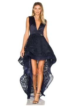 Bronx & Banco Derby High Low Embroidered Lace Dress Navy Size 10 for rent on The Volte - image 1