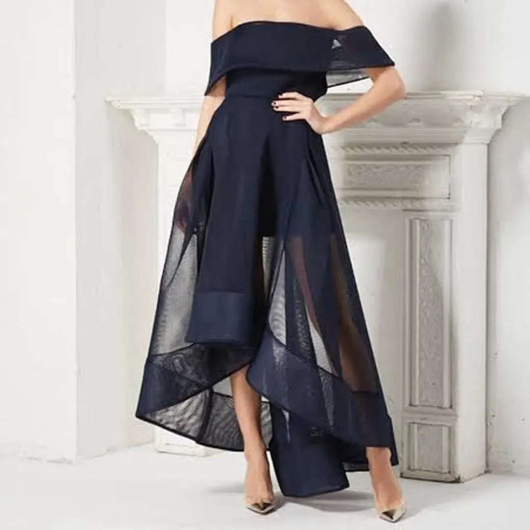 Bronx And Banco Tulip Off Shoulder Dress Navy Size 10 for rent on The Volte - main image