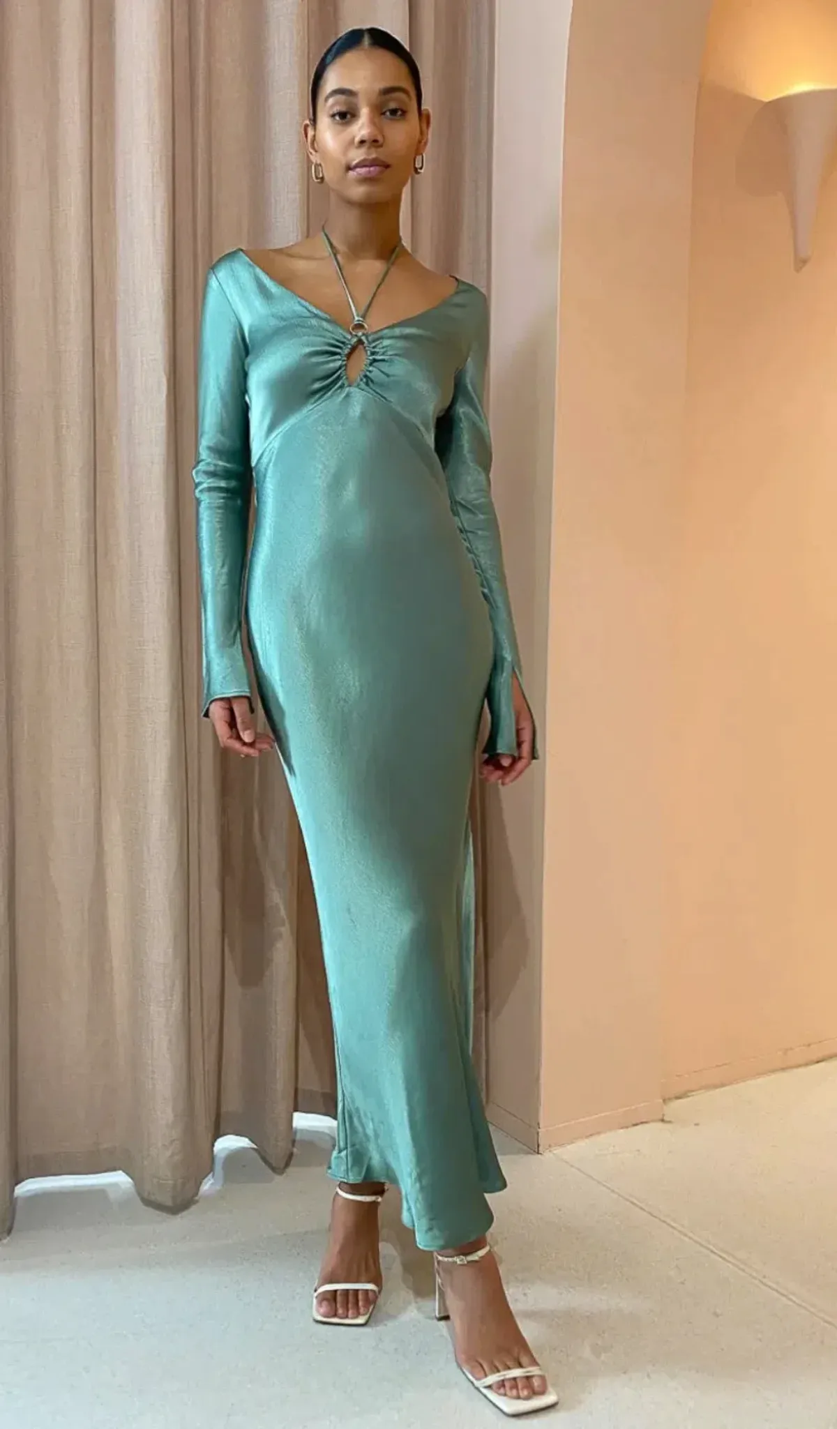 Bec & Bridge Malyka Long Sleeve Maxi Dress in Moss Green Size 8 for rent on The Volte - main image