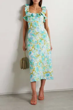 Zimmermann High Tide Frilled Midi Dress Floral Green Size 4 /AU 16  for rent on The Volte - image 2