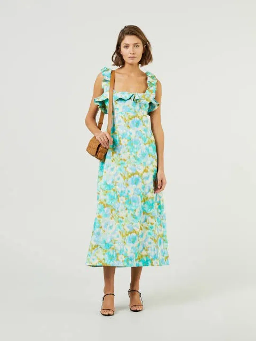 Zimmermann High Tide Frilled Midi Dress Floral Green Size 4 /AU 16  for rent on The Volte - main image