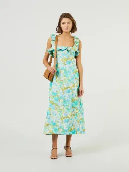 Zimmermann High Tide Frilled Midi Dress Floral Green Size 4 /AU 16  for rent on The Volte - image 1