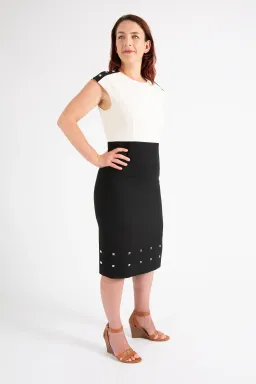 Hugo Boss Colour-Blocked Dress with Stud Trim Black Size 10  for rent on The Volte - image 4