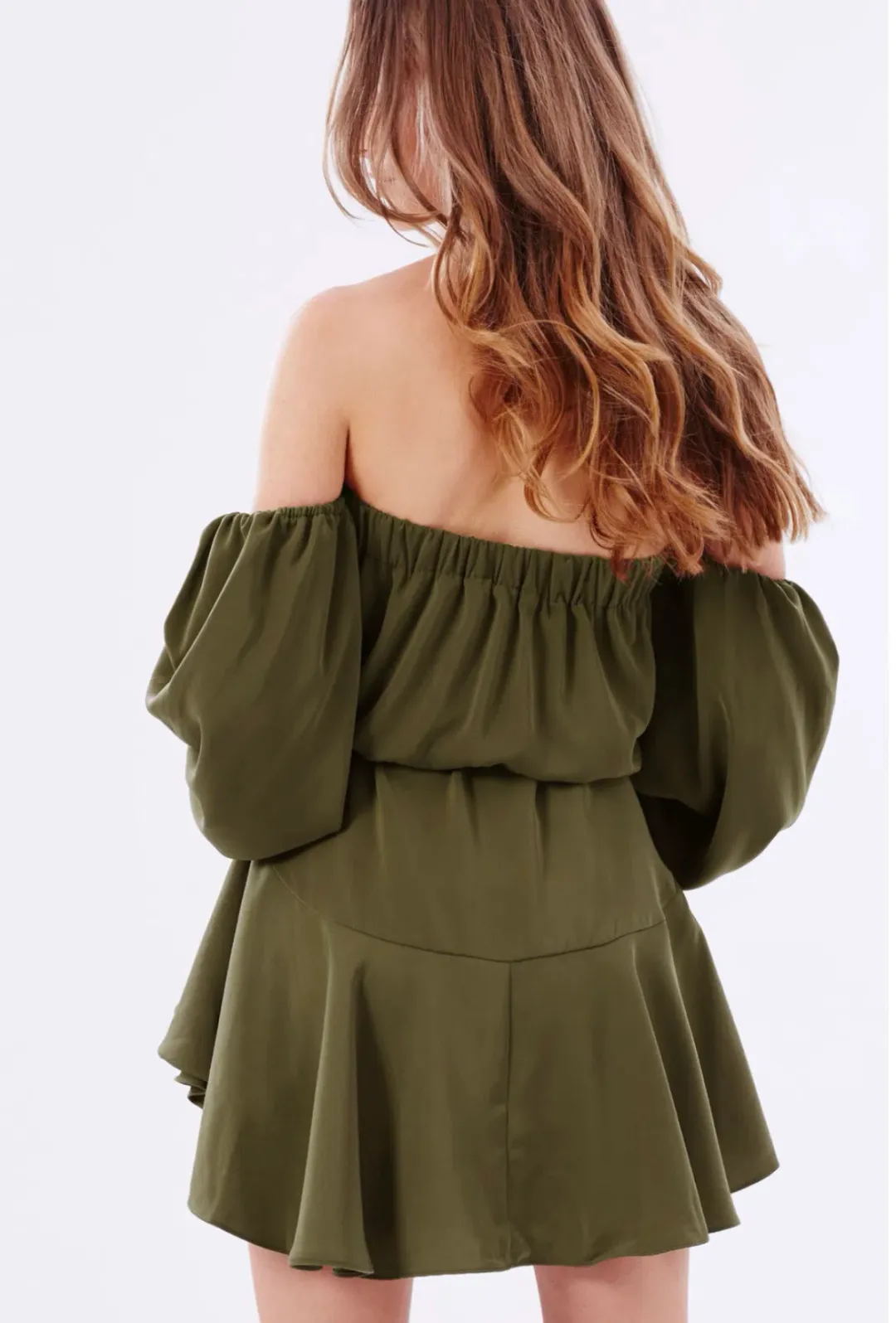 Shona Joy Leticia Off The Shoulder Tie Mini Dress Green Size 8 for rent on The Volte - main image