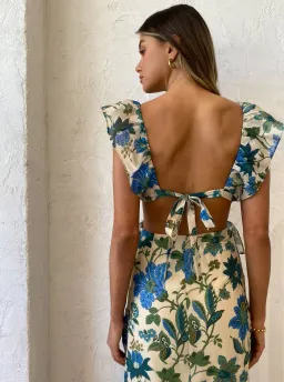Sir Celia Frill Midi Cutout Dress In Marguerite Print Green Floral Size 2 / 10  for rent on The Volte - image 6