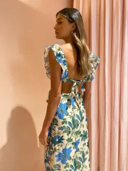 Sir Celia Frill Midi Cutout Dress In Marguerite Print Green Floral Size 2 / 10  for rent on The Volte - image 3