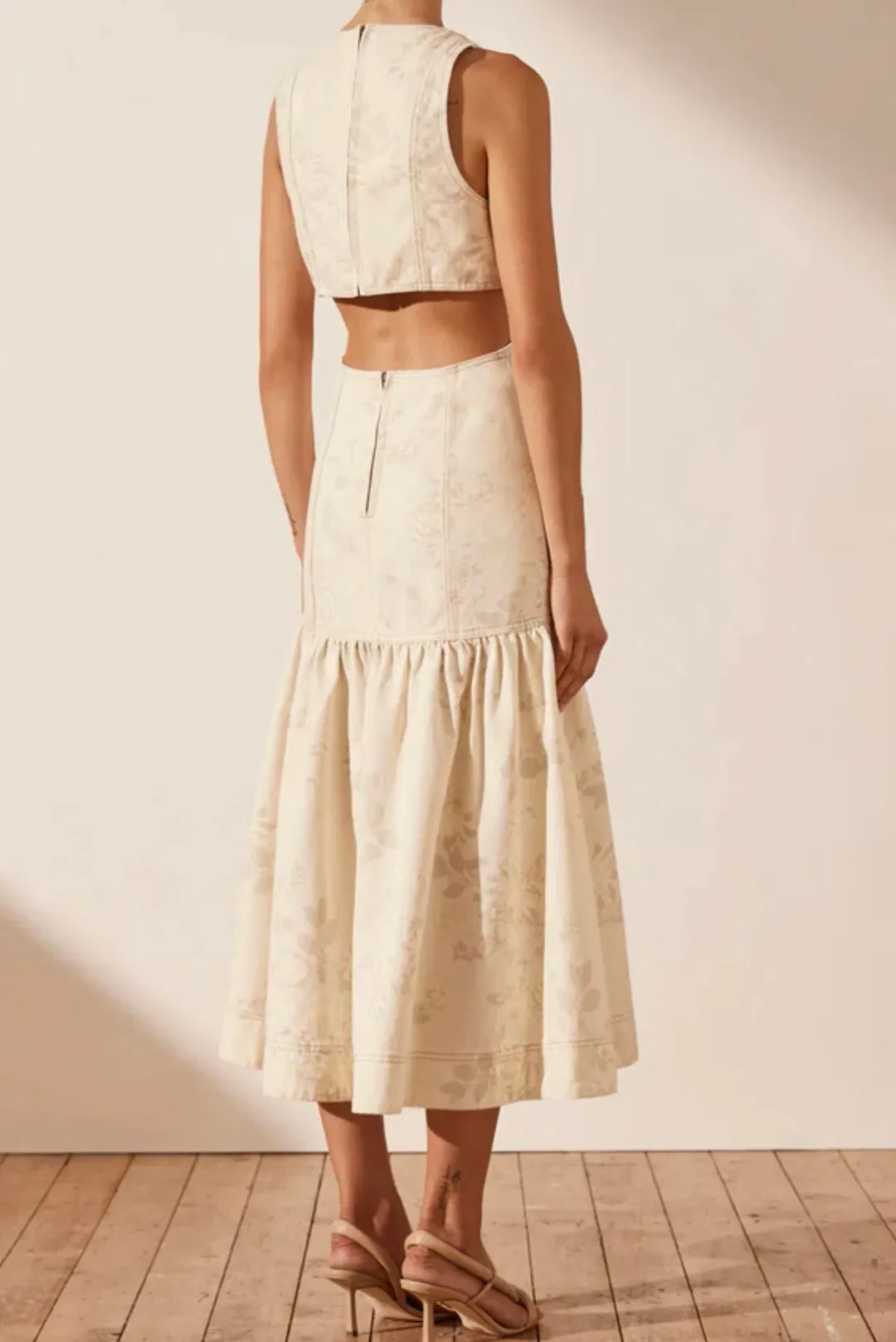 Shona Joy Monica Panelled Cut Out Midi Dress  Cream Size  8 for rent on The Volte - main image
