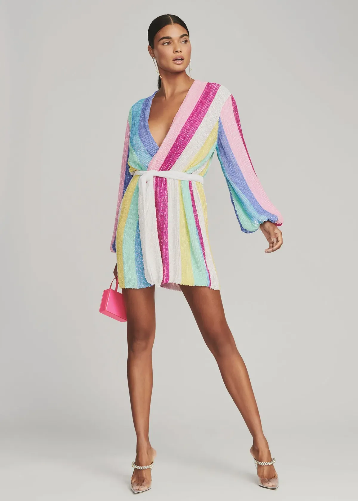 Retrofete Gabrielle Sequin Robe Unicorn Stripe Size 8 for rent on The Volte - main image