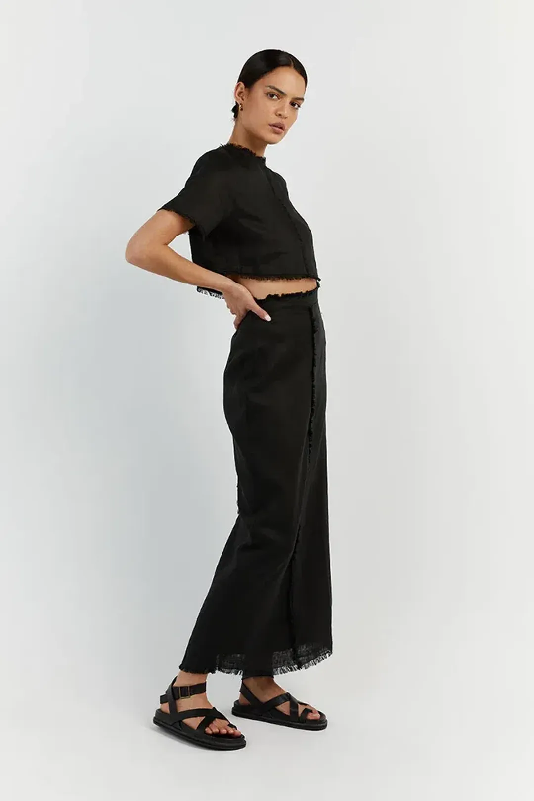 Dissh Georgie Linen Fringe Sets Black Size 12 for rent on The Volte - main image