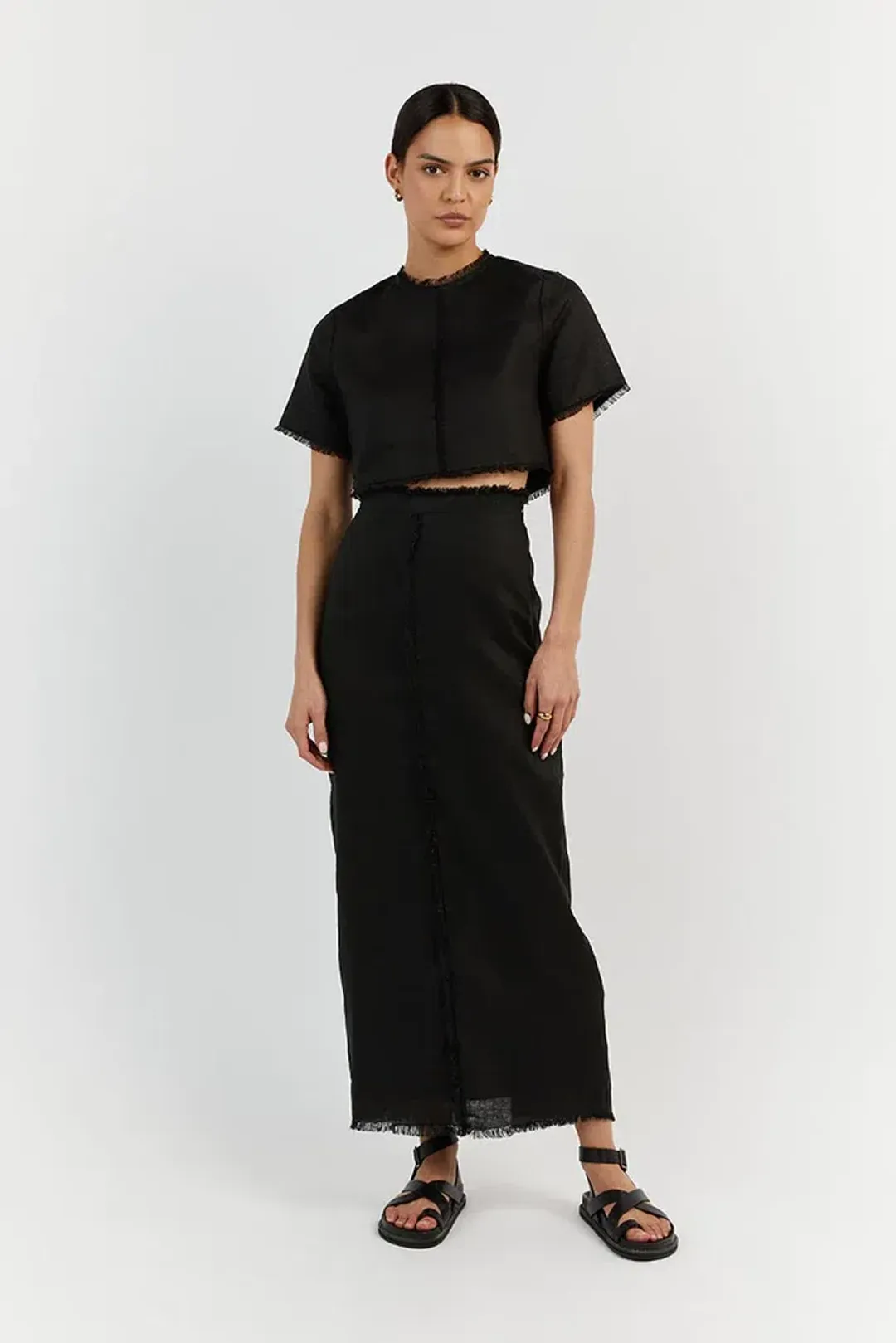 Dissh Georgie Linen Fringe Sets Black Size 12 for rent on The Volte - main image