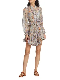 Zimmermann Tama Ruffle Mini Dress in Diamond Splice Floral Size 0/AU 8 for rent on The Volte - image 1