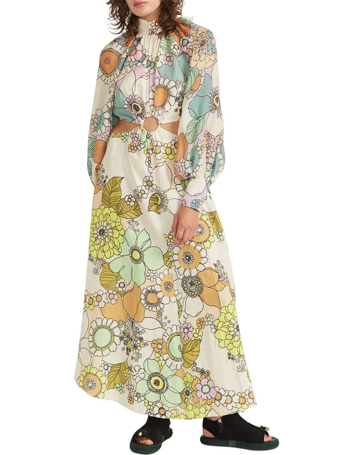 Alemais Farrah Cut Out Midi Dress Print Size 10 for rent on The Volte - main image