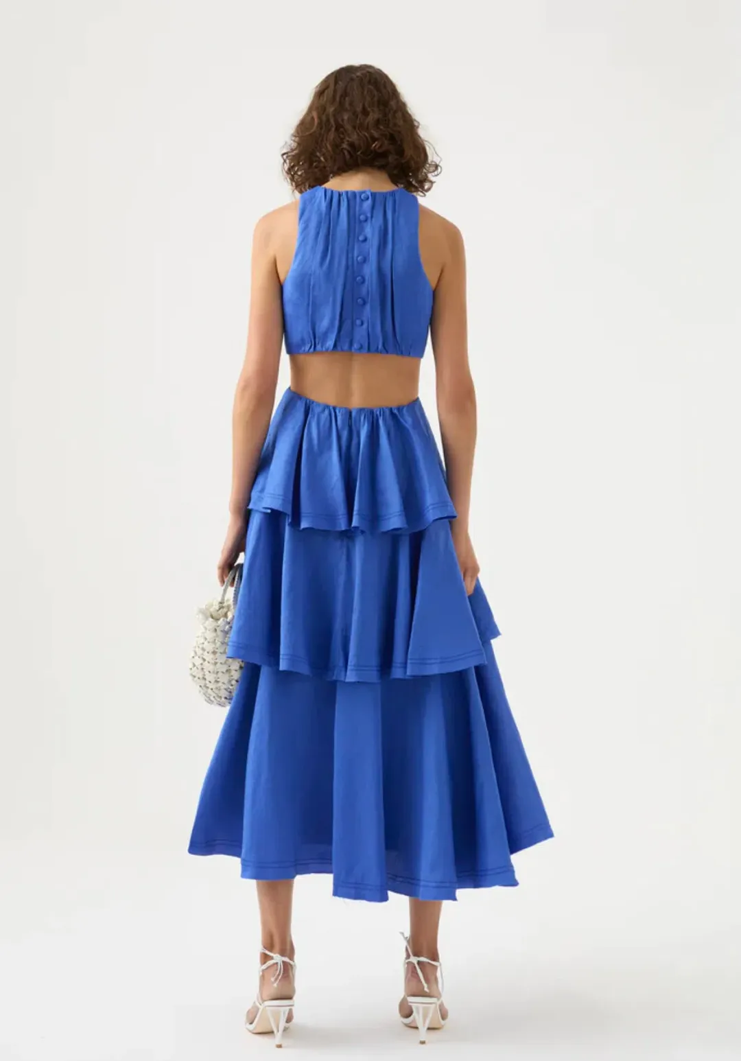 Aje Wave Cut Out Ring Midi Dress Marine Blue Size 10 for rent on The Volte - main image