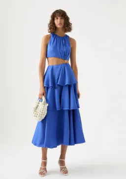 Aje Wave Cut Out Ring Midi Dress Marine Blue Size 10 for rent on The Volte - image 1