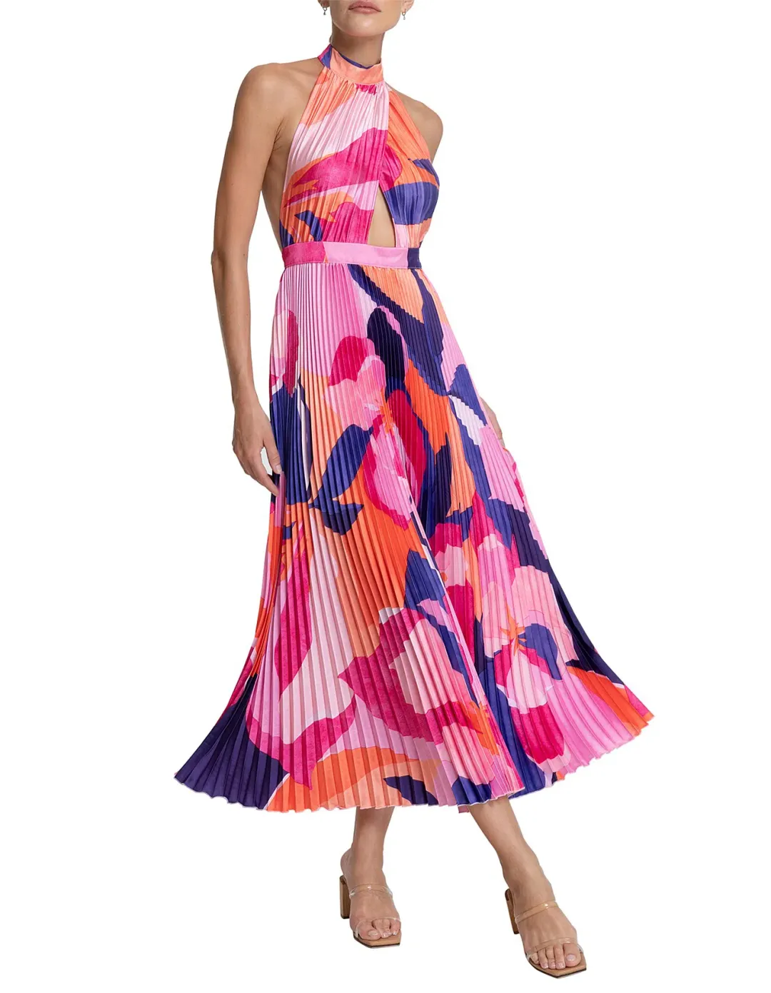 L'Idee Renaissance Halterneck Pleated Cutout Low Back Dress Capri Print Size 8 for rent on The Volte - main image