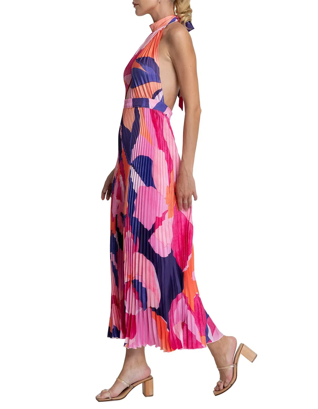 L'Idee Renaissance Halterneck Pleated Cutout Low Back Dress Capri Print Size 8 for rent on The Volte - main image