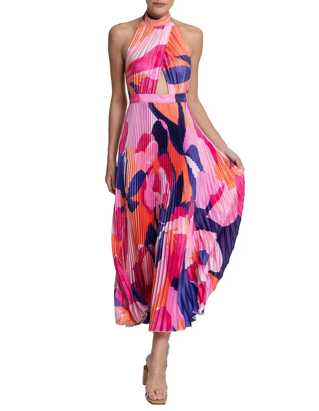 L'Idee Renaissance Halterneck Pleated Cutout Low Back Dress Capri Print Size 8 for rent on The Volte - main image