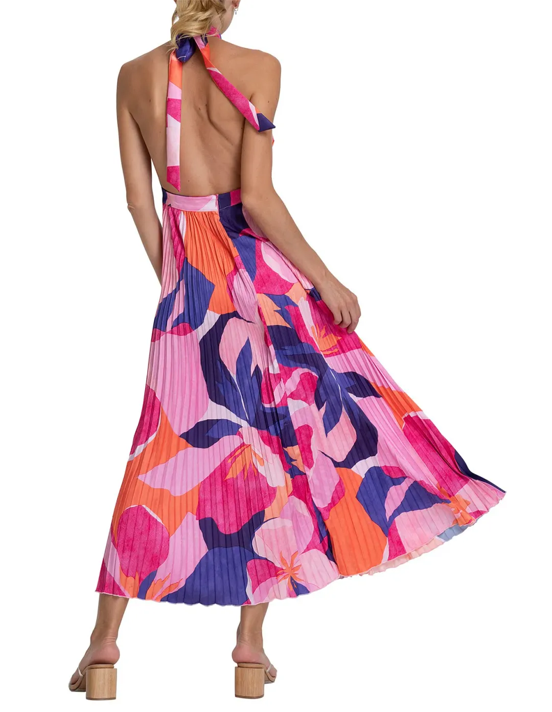L'Idee Renaissance Halterneck Pleated Cutout Low Back Dress Capri Print Size 8 for rent on The Volte - main image