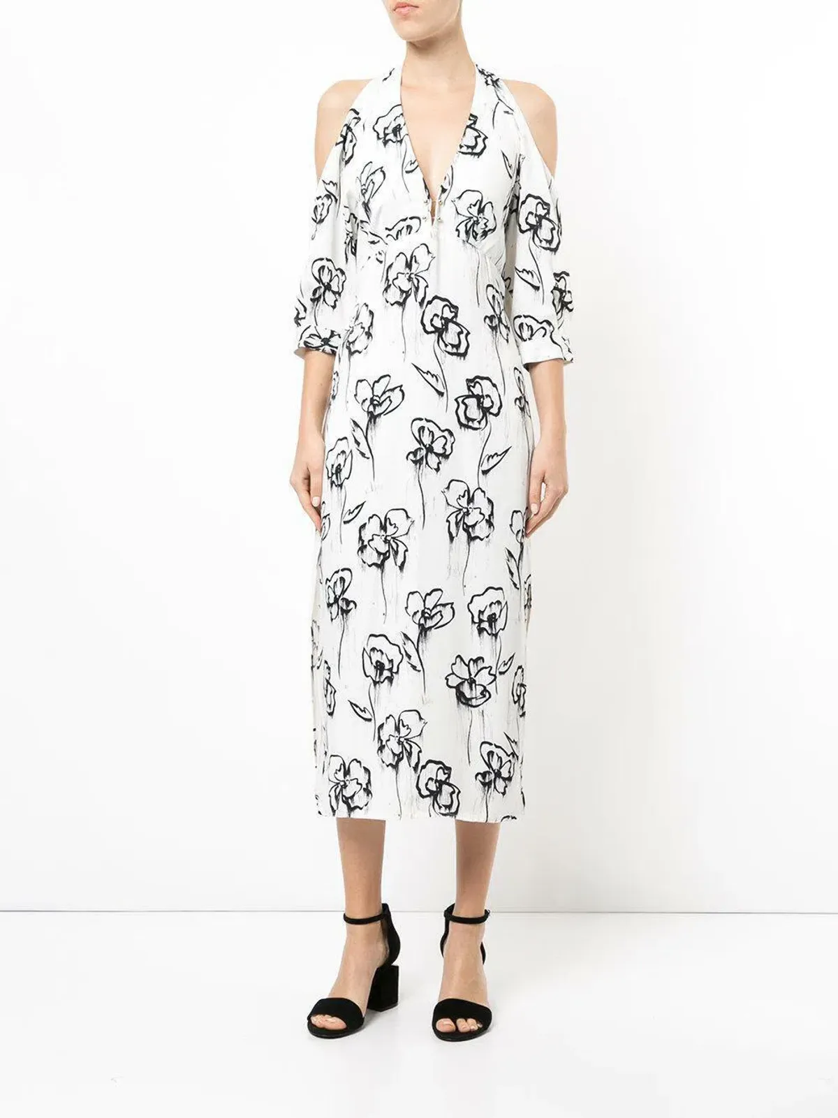 Manning Cartell Womens Midi Cold Shoulder Dress Rose Washer Black White Size 10 for rent on The Volte - main image