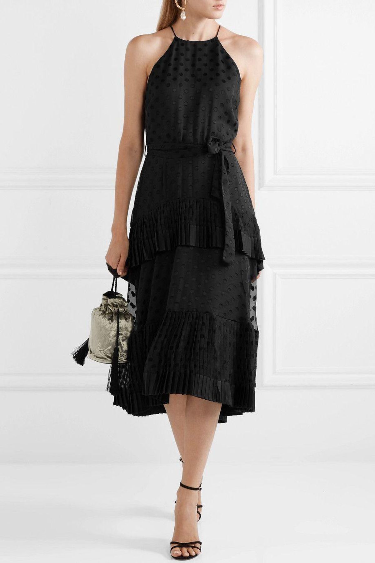 Zimmermann Pleated Tier Picnic Midi Dress Black Size 8 for rent on The Volte - main image