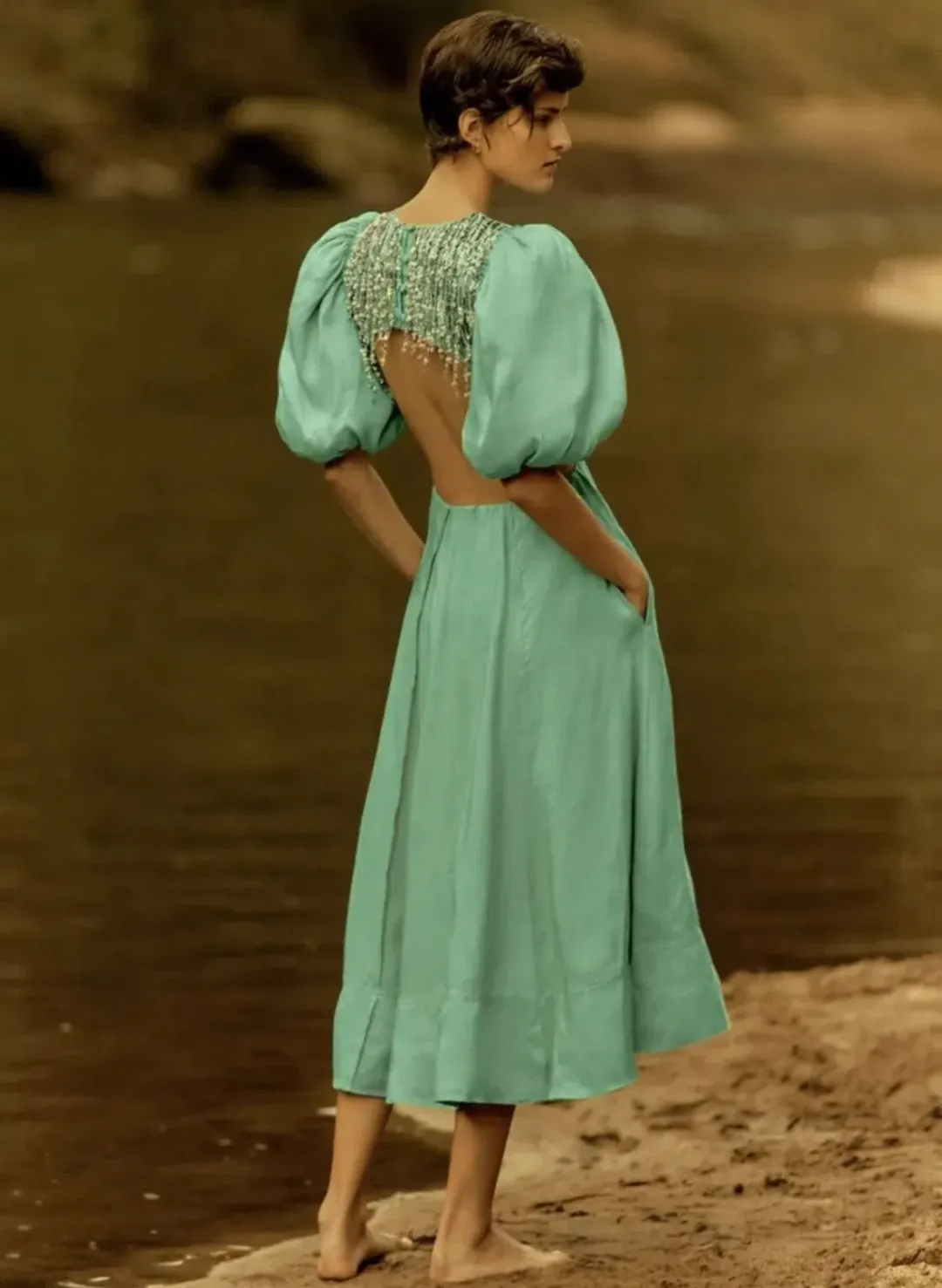 Aje Relic Beaded Mini Dress Green Size 10 for rent on The Volte - main image